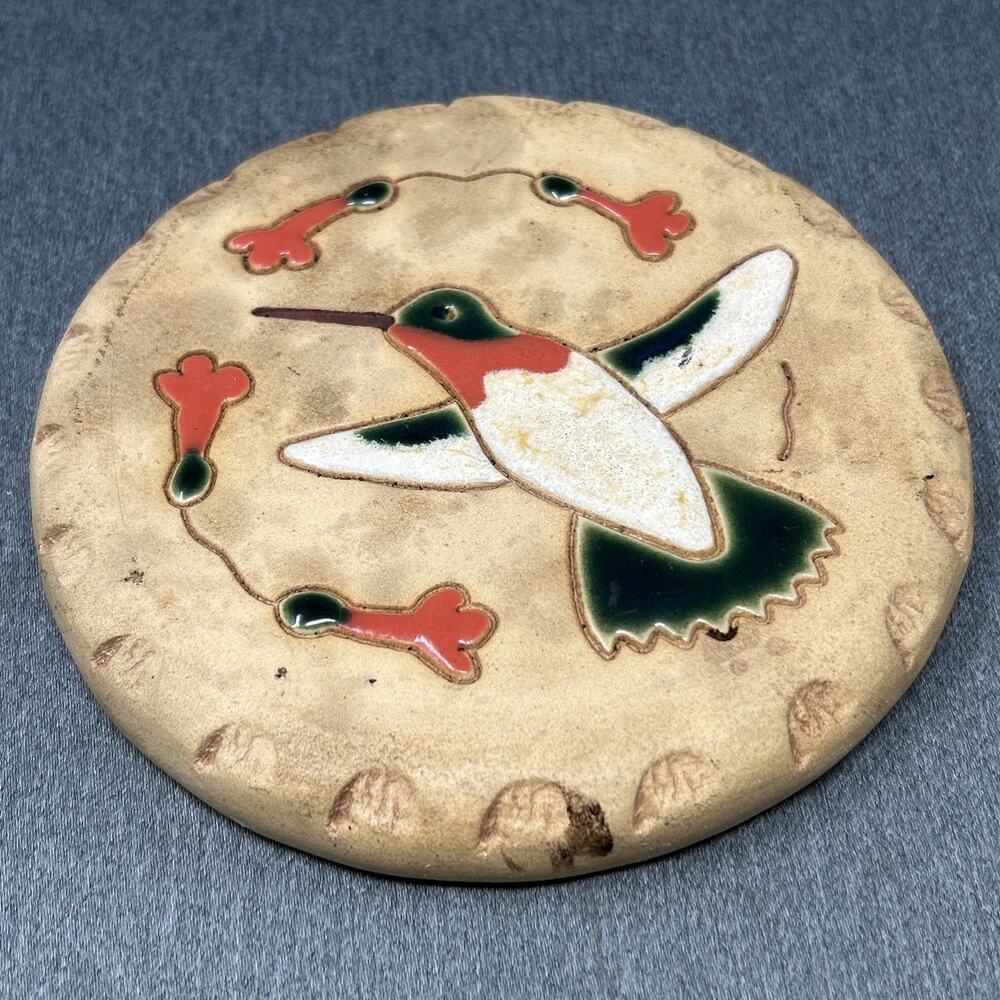 Vintage Stoneware Food Tile Hummingbird Flowers Pottery Hot Cold Plate Ashley’s - Picture 5 of 6